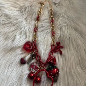 Betsey Johnson Red and Gold Heart Charm Necklace